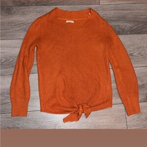 Lissy Size Small Long Sleeved Orange Knit Sweater Twist Tie Front Accent